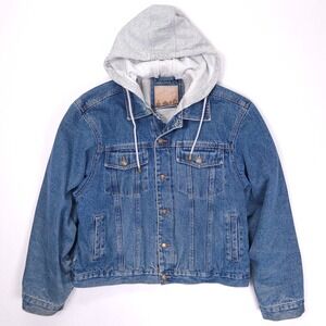 Canyon Guide Outfitters Mens Medium Wash Hooded Denim Trucker Jacket Blue Lined